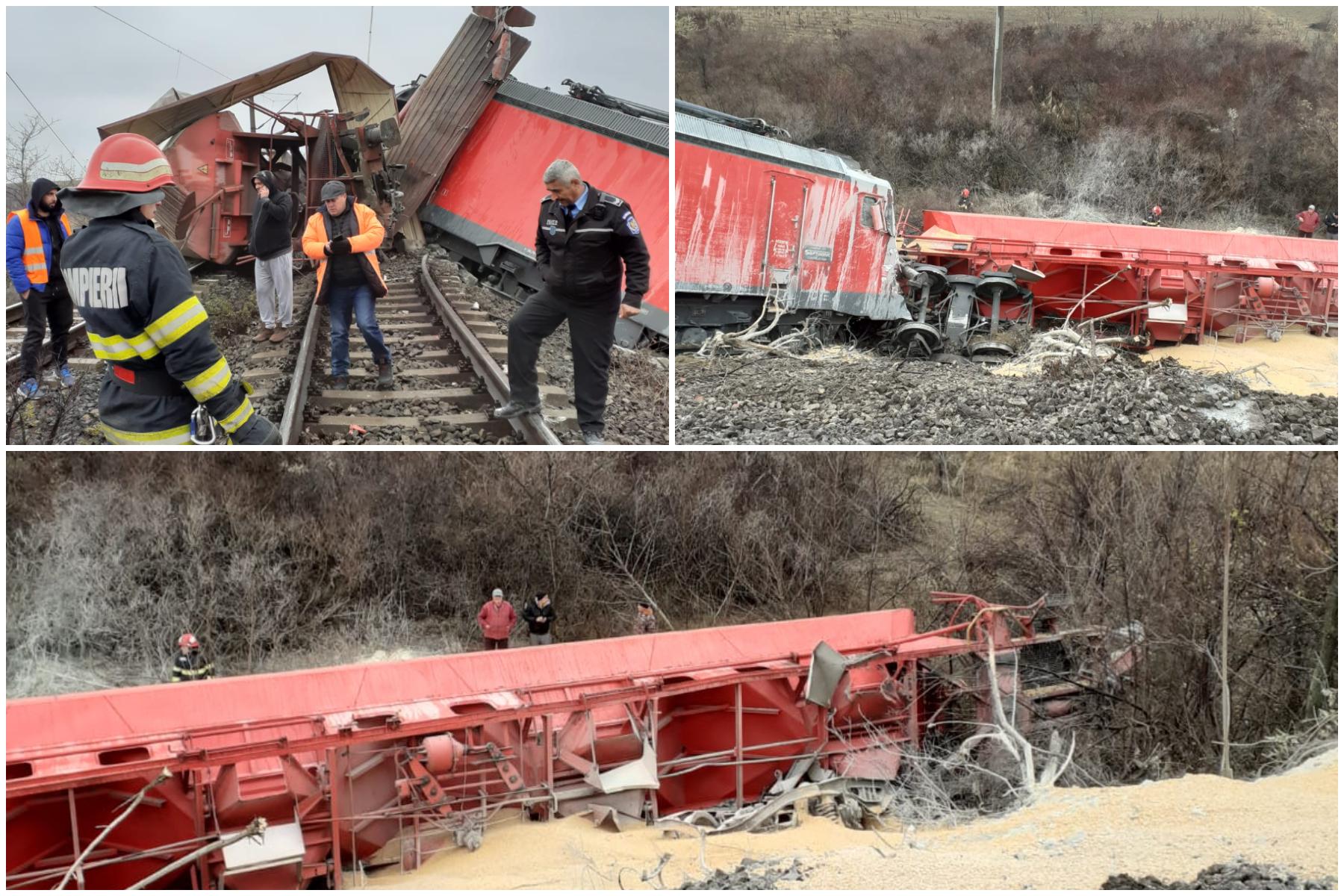 [FOTO] Două trenuri de marfă care transportau cereale, s-au ciocnit în Vrancea